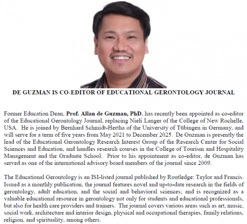 Appointment of Prof. Allan B. de Guzman, PhD as the co-editor of ...